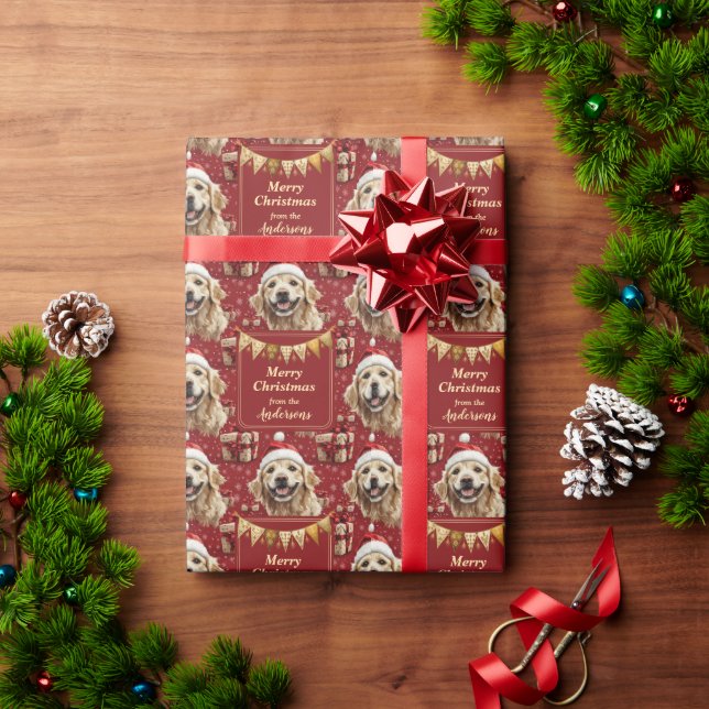 Golden Retriever Red Banner Christmas Wrapping Paper (Holiday Gift)