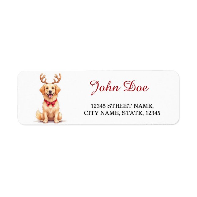 Golden Retriever Reindeer Christmas Return Address Label (Front)