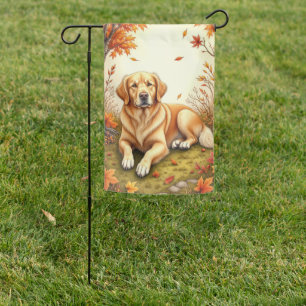 Golden Retriever Resting on Autumn Hill Peaceful Garden Flag