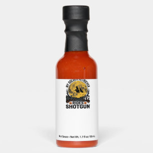 Golden Retriever Rides Shotgun Halloween Witch Art Hot Sauces