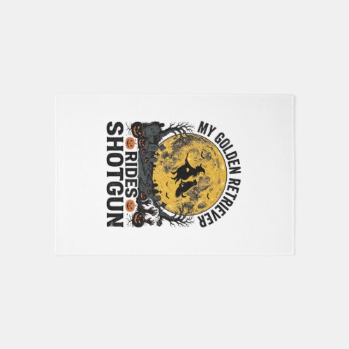 Golden Retriever Rides Shotgun Halloween Witch Art Rug