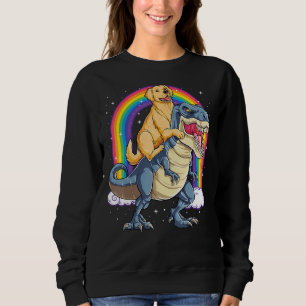 Golden Retriever Riding Dinosaur Rex Boys Rainbow Sweatshirt