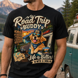Golden Retriever Road Trip – Adventure Dog Travel T-Shirt