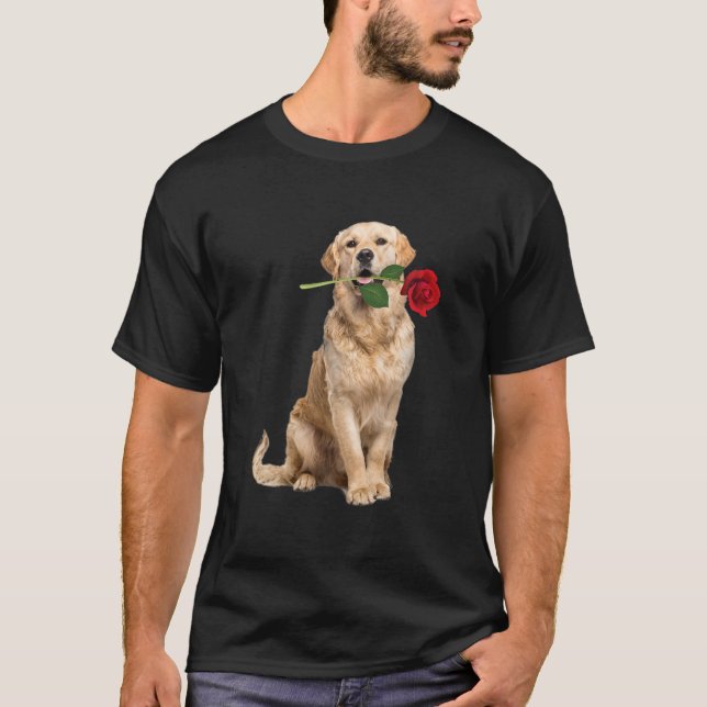 Golden Retriever Rose Valentine Day Animal Lovers T-Shirt (Front)