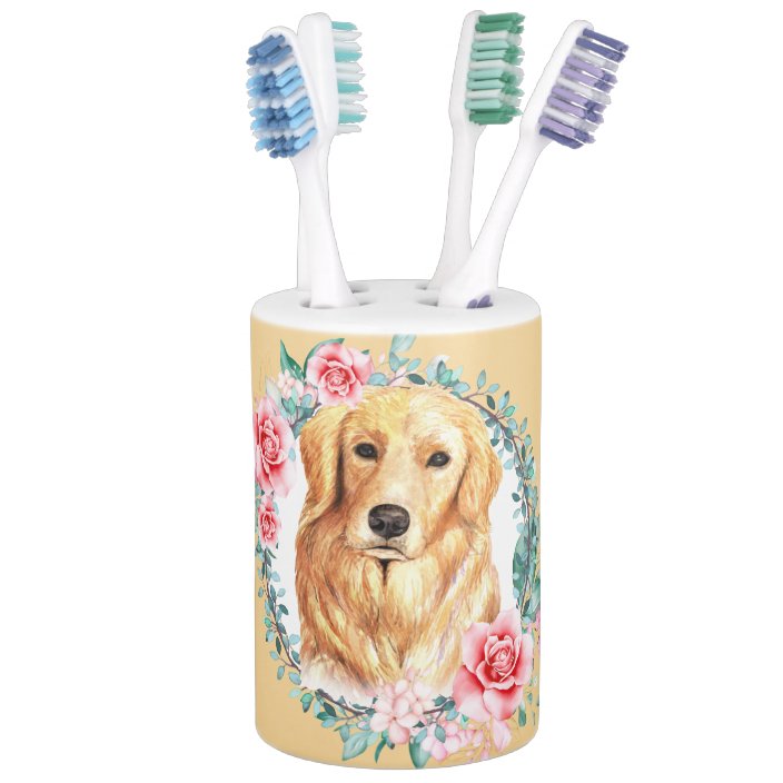 Golden Retriever Rose Wreath Frame Watercolor Tan Bath Set Zazzle Com