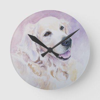 Golden Retriever Round Clock by watercoloring at Zazzle