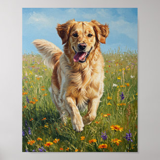 Golden Retriever Run | Impressionist Art Poster