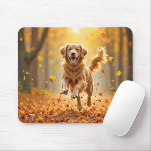 Golden Retriever Running In Autumn Woods Mouse Pad
