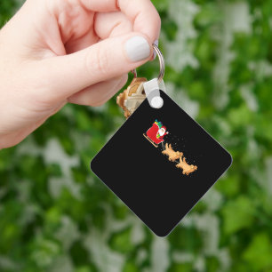 Golden Retriever Santa Christmas Sleigh Funny Labr Keychain