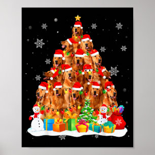 Golden Retriever Santa Christmas Tree Lights Dog X Poster