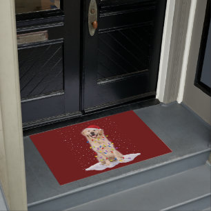Golden retriever Santa Christmas Tree Lights Xmas Doormat