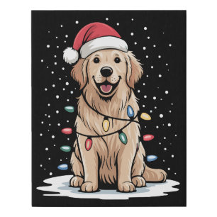 Golden Retriever Santa Christmas Tree Lights Xmas Faux Canvas Print