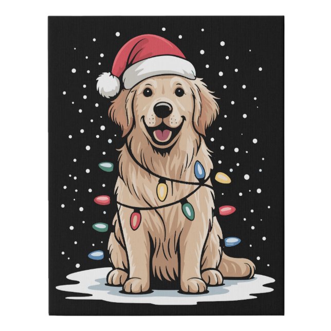 Golden Retriever Santa Christmas Tree Lights Xmas Faux Canvas Print (Front)