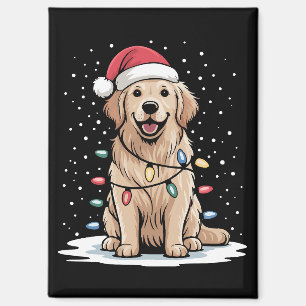 Golden Retriever Santa Christmas Tree Lights Xmas Magnet