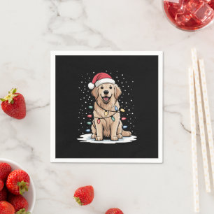Golden Retriever Santa Christmas Tree Lights Xmas Napkins