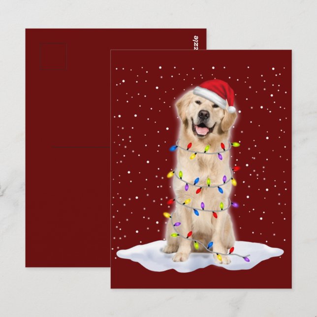 Golden retriever Santa Christmas Tree Lights Xmas Postcard (Front/Back)