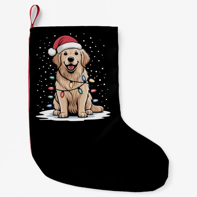 Golden Retriever Santa Christmas Tree Lights Xmas Small Christmas Stocking (Front)