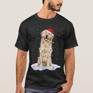 Golden retriever Santa Christmas Tree Lights Xmas T-Shirt