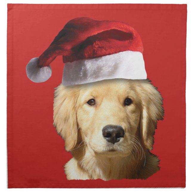 Golden Retriever Santa Claus Cloth Napkin (Front)