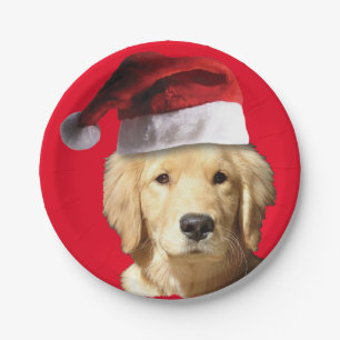 Golden Retriever Santa Claus Paper Plates