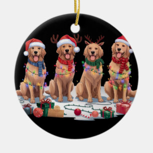 Golden Retriever Santa hat antlers elf Christmas Ceramic Ornament