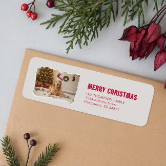 Golden Retriever Santa Hat Dog Photo Christmas Label