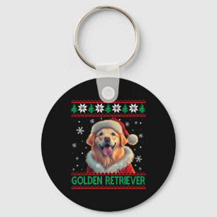 Golden Retriever Santa Hat Ugly Christmas  Keychain
