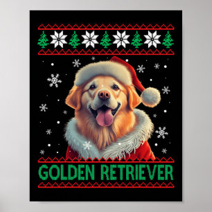 Golden Retriever Santa Hat Ugly Christmas Poster