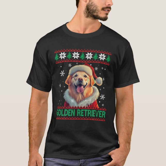 Golden Retriever Santa Hat Ugly Christmas T-Shirt (Front)