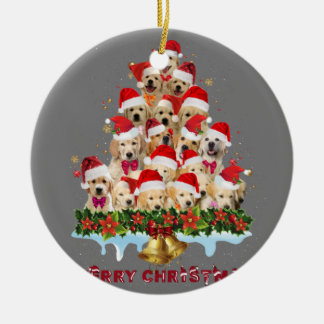 Golden Retriever Santa Hat Xmas Dogs Merry Christm Ceramic Ornament