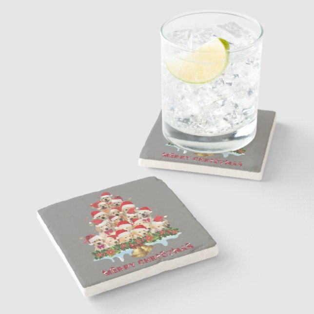 Golden Retriever Santa Hat Xmas Dogs Merry Christm Stone Coaster (Side)