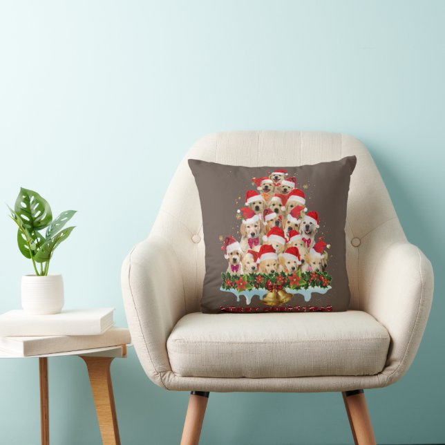 Golden Retriever Santa Hat Xmas Dogs Merry Christm Throw Pillow (Chair)