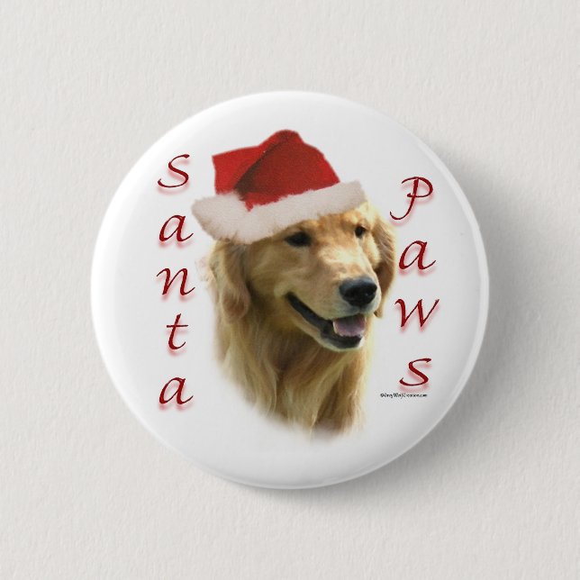 Golden Retriever Santa Paws Pinback Button (Front)