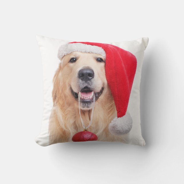 Golden Retriever Santa Throw Pillow (Front)