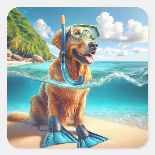 Golden Retriever Scuba Diver Square Sticker (Front)