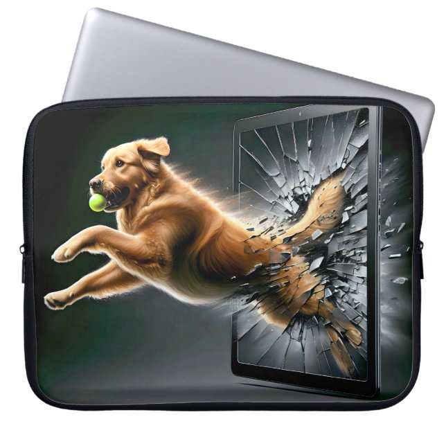 Golden Retriever Shattering a Tablet Screen Laptop Sleeve (Front)