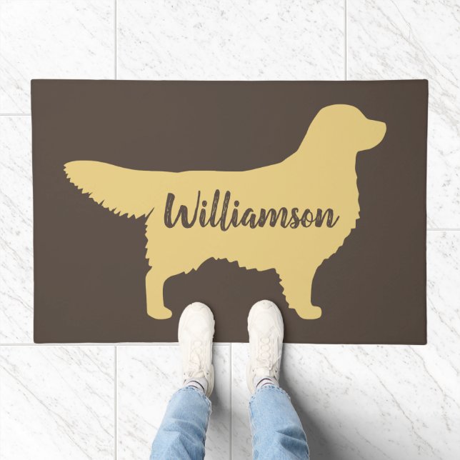 Golden Retriever Silhouette Custom Welcome Mat (Indoor)