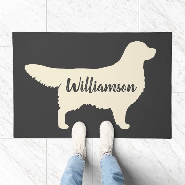 Golden Retriever Silhouette Custom Welcome Mat (Indoor)