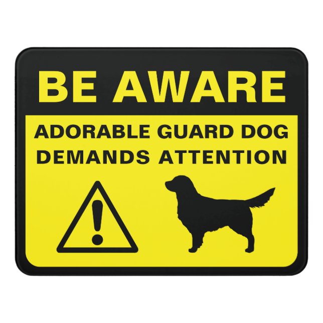 Golden Retriever Silhouette Guard Dog Warning Door Sign (Contemporary Front)