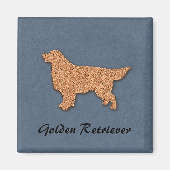 Golden Retriever Silhouette on Blue Magnet (Front)