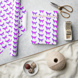 Golden Retriever Silhouette Pink & Blue  Wrapping Paper