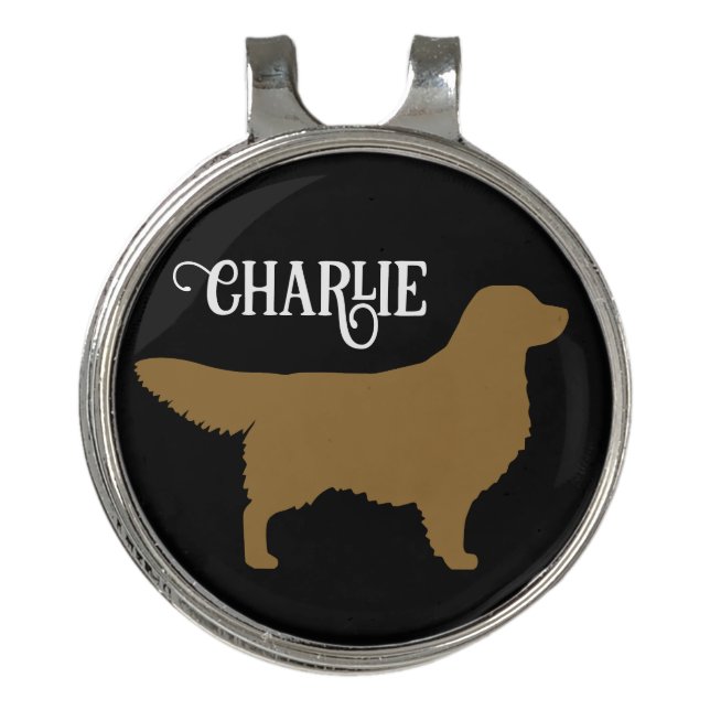 Golden Retriever Silhouette with Custom Name Golf Hat Clip (Front)