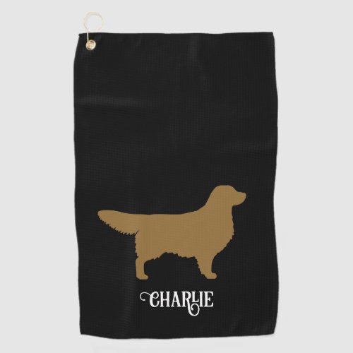 Golden Retriever Silhouette with Custom Name Golf Towel