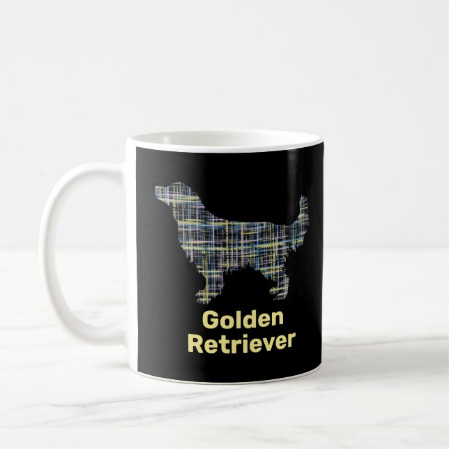 Golden Retriever Silhouette Yellow&Black Grid Coffee Mug (Left)