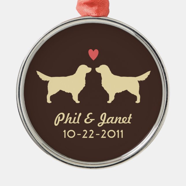 Golden Retriever Silhouettes Dogs Couple Custom Metal Ornament (Front)