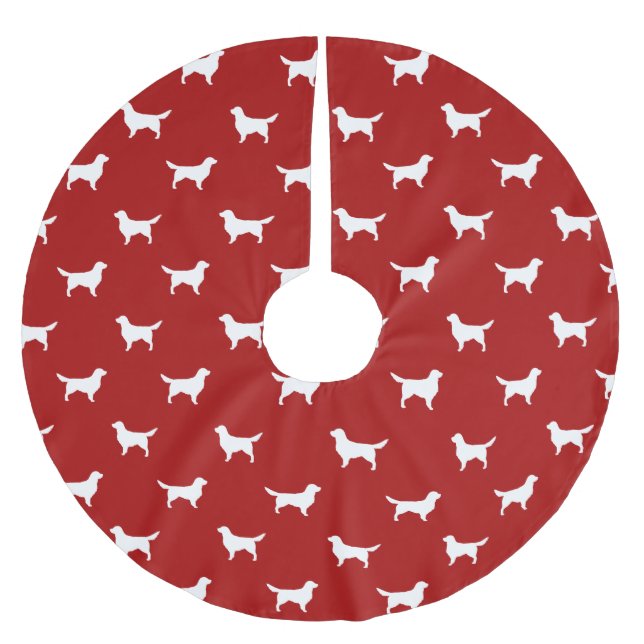 Golden Retriever Silhouettes Pattern on Red Brushed Polyester Tree Skirt (Front)