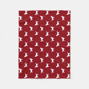 Golden Retriever Silhouettes Pattern Red and White Fleece Blanket