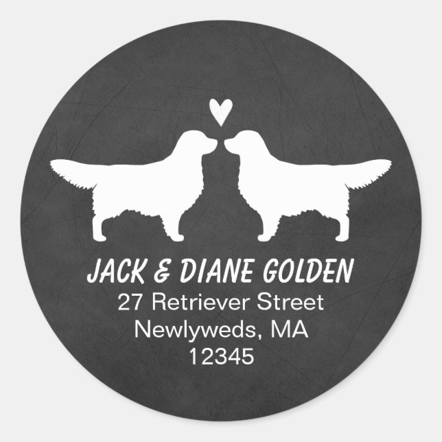 Golden Retriever Silhouettes Return Address Classic Round Sticker (Front)