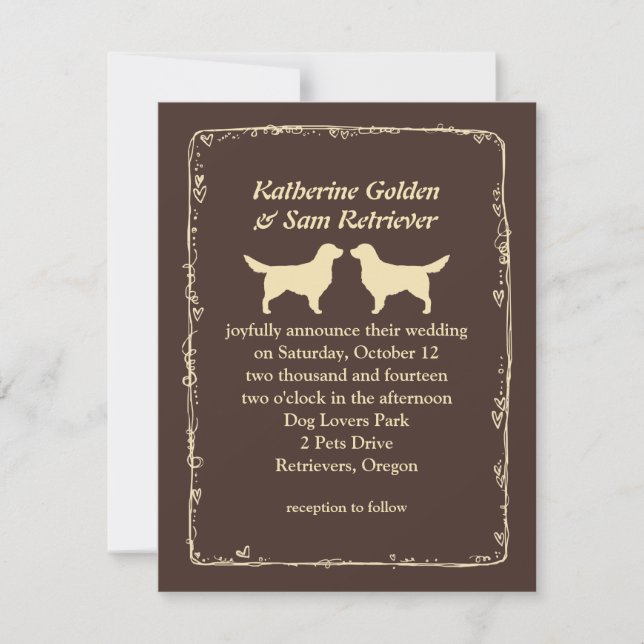 Golden Retriever Silhouettes Wedding Announcement (Front)