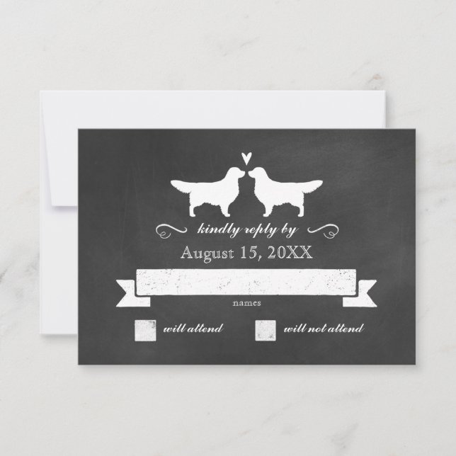 Golden Retriever Silhouettes Wedding RSVP Reply Card (Front)